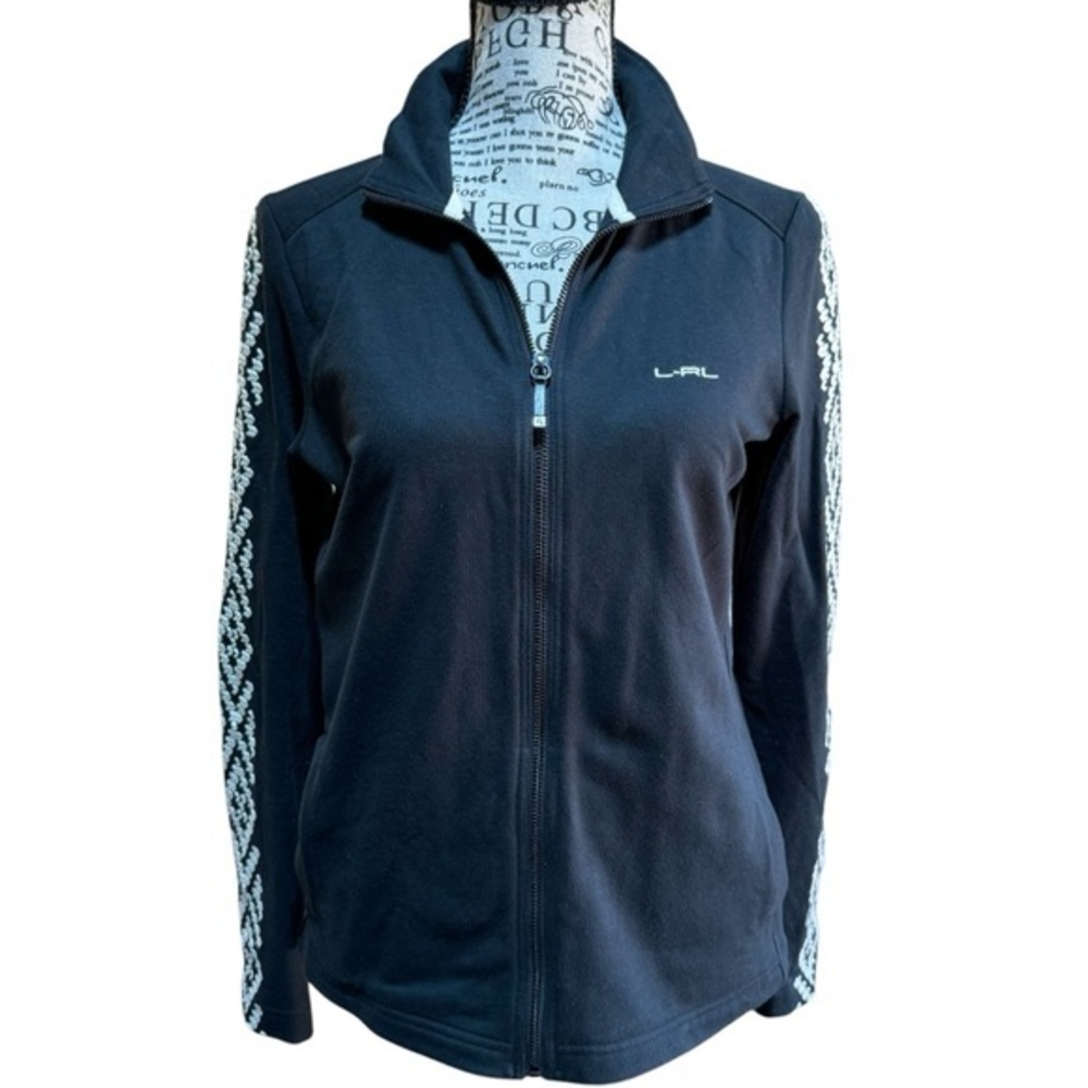 Ralph Lauren LRL Women’s Active Knit Embroidered Mock Track Jacket Black szXS